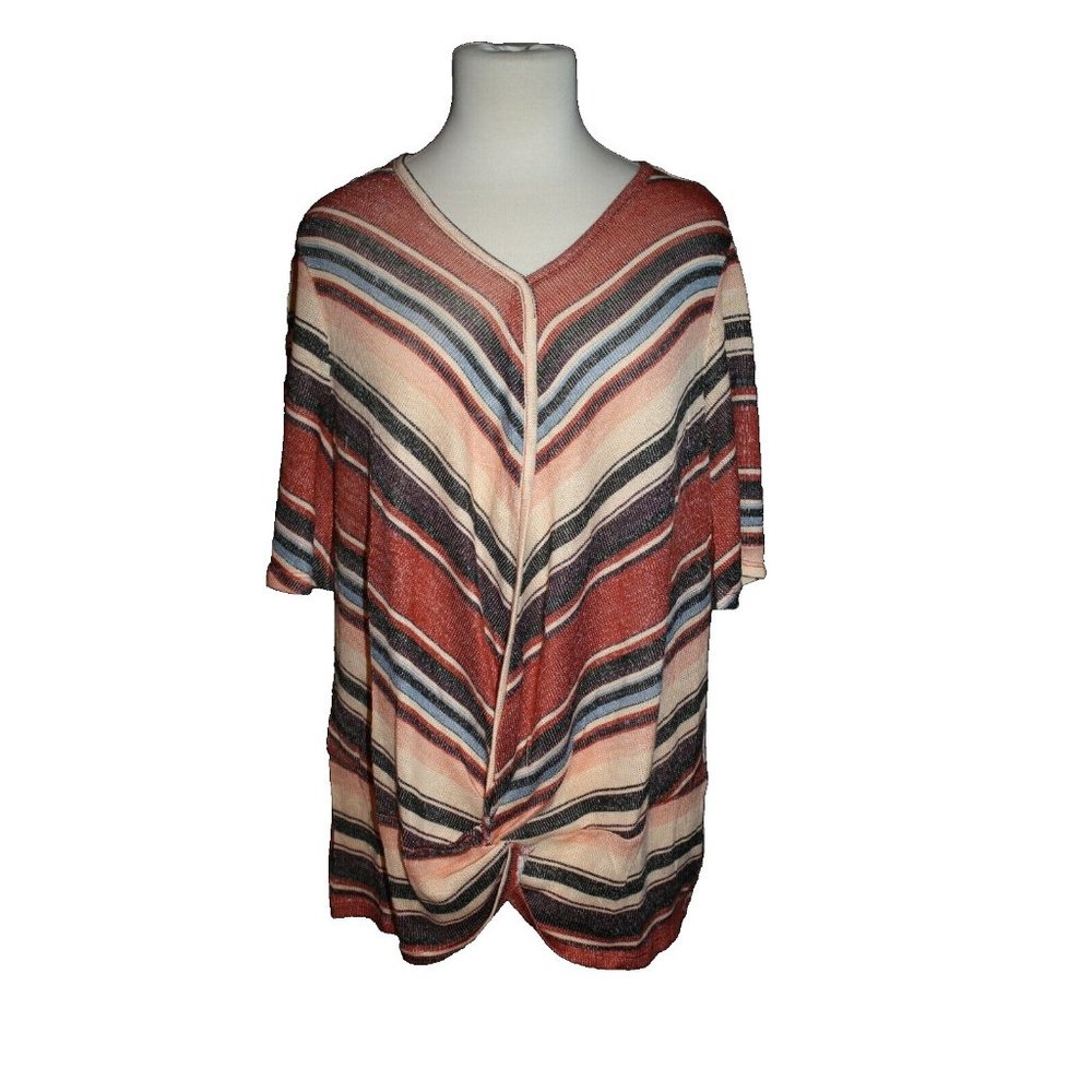 Est. 1946 Women's Sweater Shirt Sleeve Pullover Peach Brick Blue 14/16W